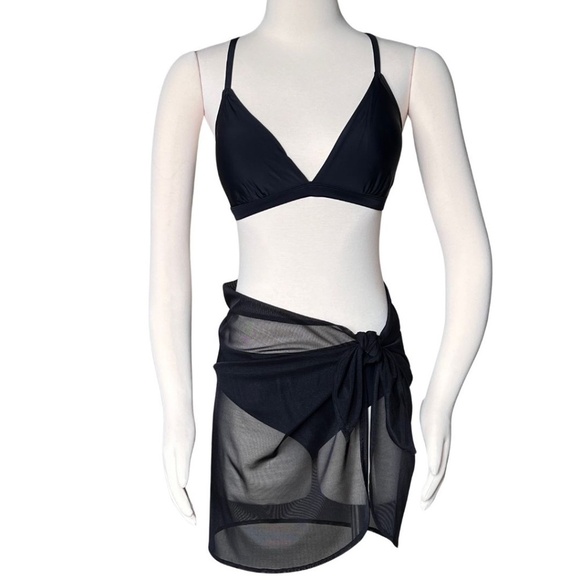 Anne Cole Sheer Chiffon Black Sarong Swimsuit Cover Up One Size - Picture 5 of 6